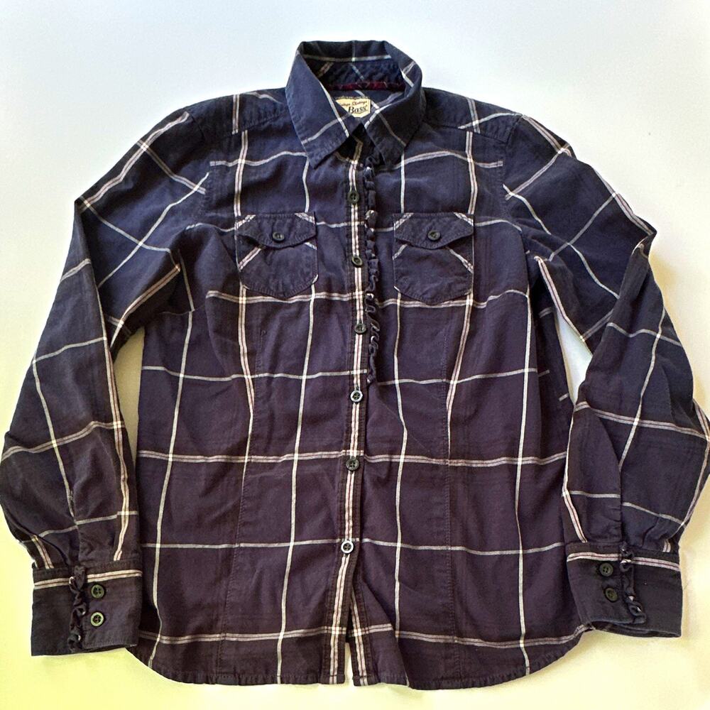 Bass Heritage womens Small Plaid Long Sleeve Cotton Woven Button Up ruffles